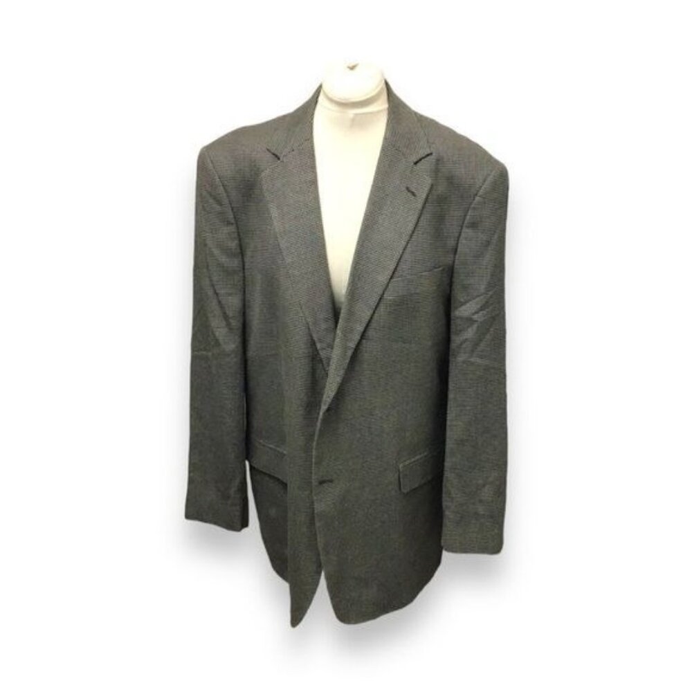 Alan Flusser Mens Houndstooth Silk/Wool Blend Blazer, Gray Houndstooth, 46L